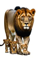 lioness walking in forest with 3 cubs  tattoo design idea