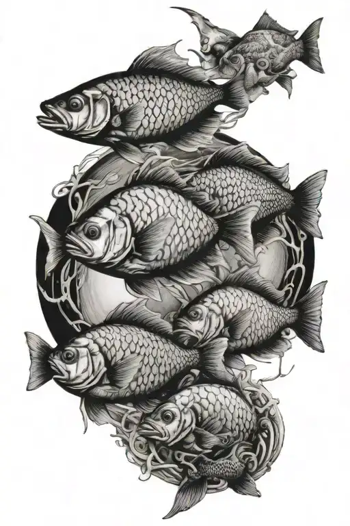 full black circle school of fish tattoo design idea