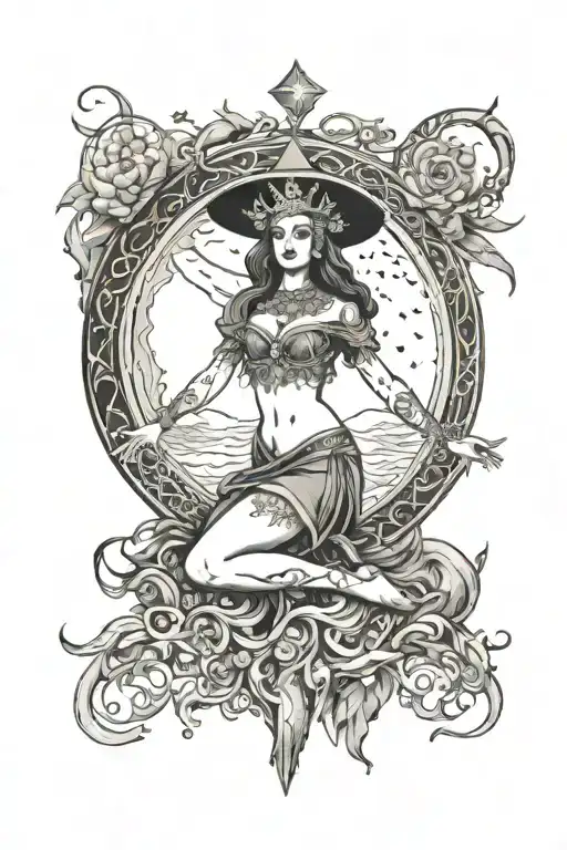 goddess spiritual witch tarot dark moon tattoo design idea