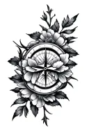 compass rose with peony flowers tattoo design idea