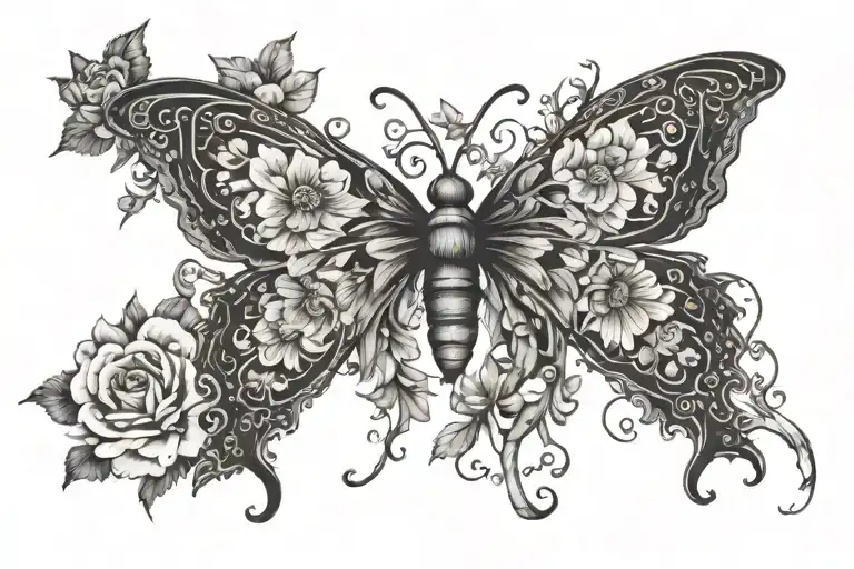 create a tattoo for me that will contain flowers and butterflies, it will have a dark center to cover the previous faile tattoo design idea