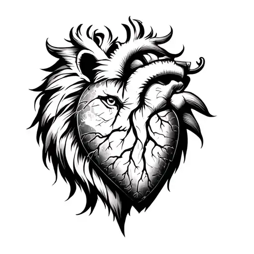 antomic heart that must include lion zodiac sign must be hidden and the hidden number 16 tattoo design idea