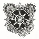 Filipino sun outline with earth, wind, fire, and water elements  tattoo design idea