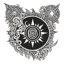 Filipino sun outline with earth, wind, fire, and water elements  tattoo design idea