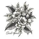 says "see the good" with a january birth flower bouquet  tattoo design idea
