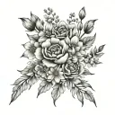 says "see the good" with a january birth flower bouquet  tattoo design idea