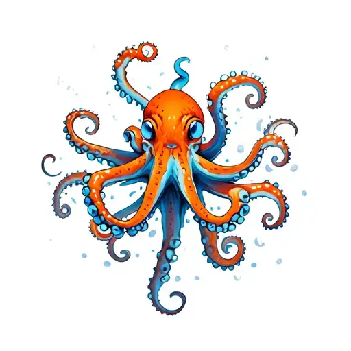 angry orange blue ringed octopus attacking to the left tattoo design idea