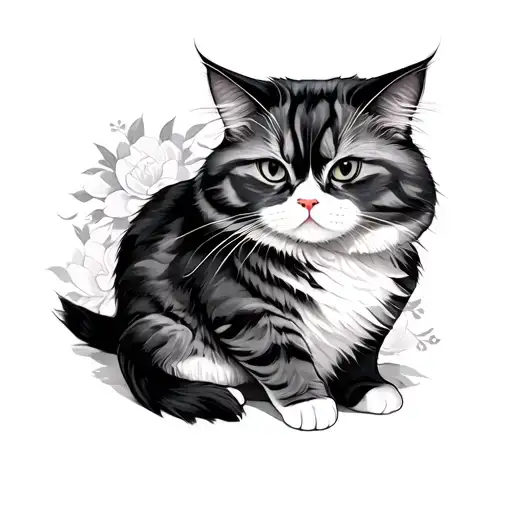 Japanese Style Cat tattoo design idea