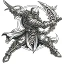 Create a berserk warrior wielding a flaming sword, embodying passion and intensity in battle tattoo design idea
