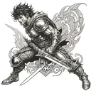 Create a berserk warrior wielding a flaming sword, embodying passion and intensity in battle tattoo design idea