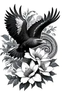 paisley print, magnolia flowers, eagle soaring tattoo design idea