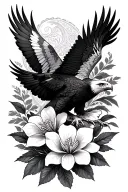 paisley print, magnolia flowers, eagle soaring tattoo design idea