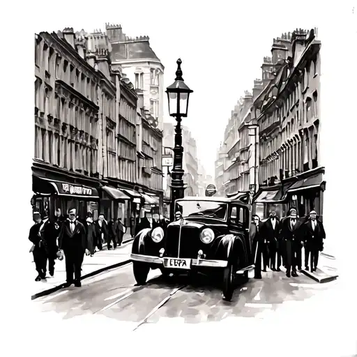 1900s London streets with mob boss tattoo design idea