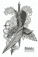 thick sword spine tattoo with wings upper back tattoo design idea