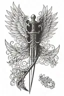 thick sword spine tattoo with wings upper back tattoo design idea