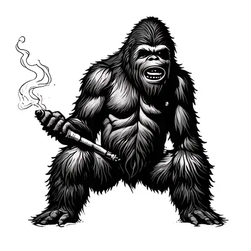 Sasquatch smoking a joint tattoo design idea