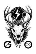 lightning with deer skull and Gemini sign intertwined sleeve tattoo design idea