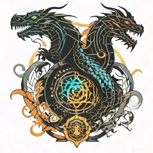 small dragons and clouds surrounding tattoo design idea