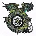 small dragons and clouds surrounding tattoo design idea