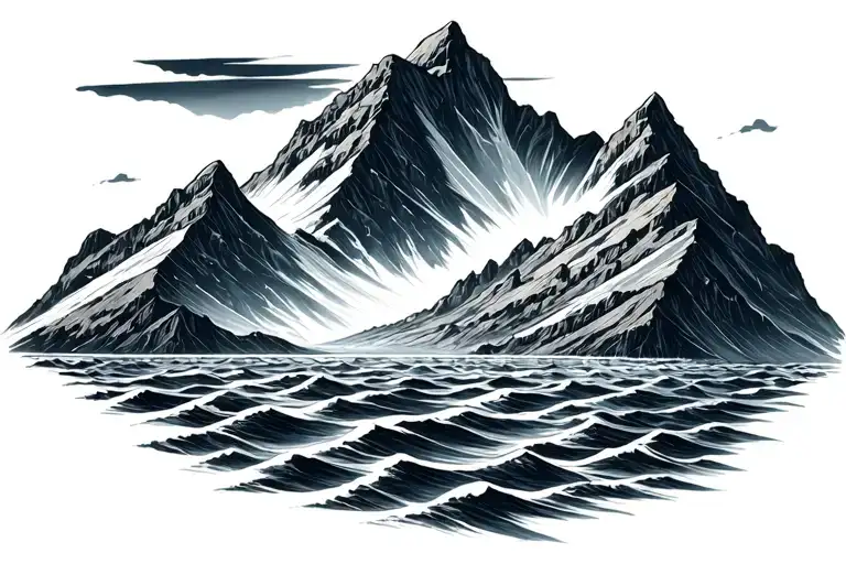 Mountain that flows into the sea with a bed tattoo design idea