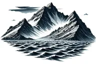 Mountain that flows into the sea with a bed tattoo design idea