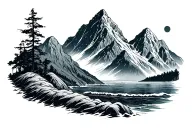 Mountain that flows into the sea with a bed tattoo design idea