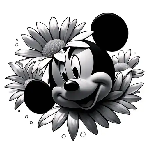 disney, mickey mouse, daisy flowers tattoo design idea