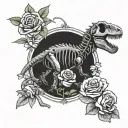 Skeleton Dinosaur tyrasonaur rex with roses blooming tattoo design idea