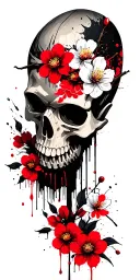 Samurai Skull surrounded by Cherry Blossoms tattoo design idea