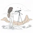 stargazing in atacama desert landscape filled. Girl with curly hair and telescope pointed upward  tattoo design idea