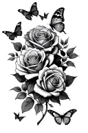 roses, butterflies fluttering tattoo design idea