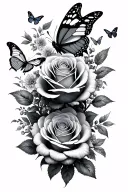 roses, butterflies fluttering tattoo design idea