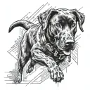 replace John McClane's face with that of a black Labrador retriever in the iconic image of McClane crawling through duct tattoo design idea