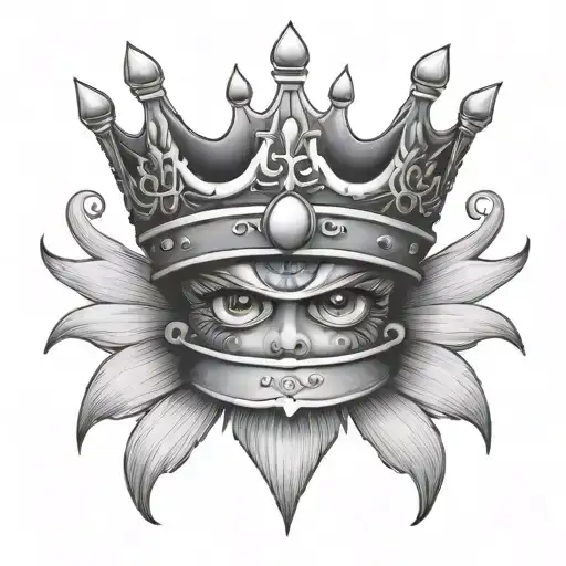 crown with eye patch tattoo design idea