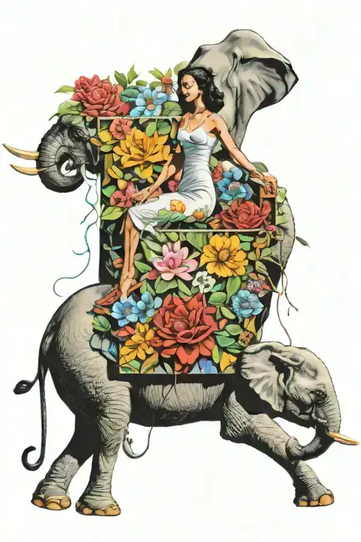Salvador Dali painting women and flowers, elephants on long legs, woman with boxes tattoo design idea