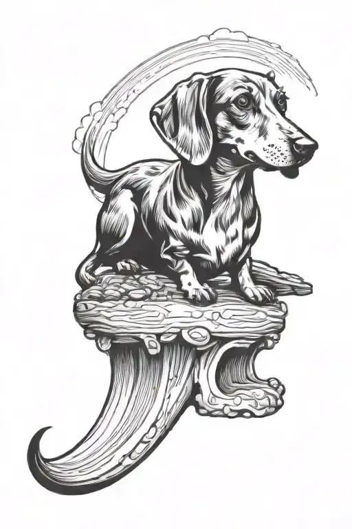 weiner dog rainbow bridge tattoo design idea