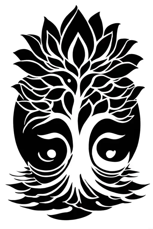 Buddha Trees lotus flower tattoo design idea