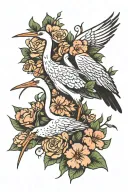 stork bird and flower tattoo design idea
