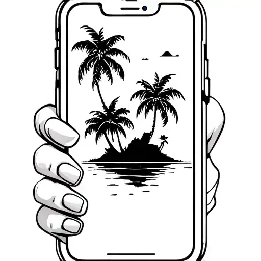 Mobile phone and island tattoo design idea