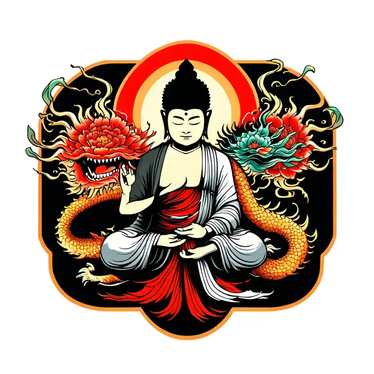 Dragon Sheng Long with a Buddha tattoo design idea