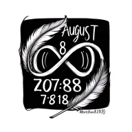 "August 8,207:18" infinity symbol feather 7:18 8/8/23 tattoo design idea