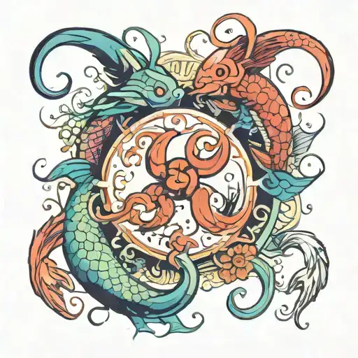 cancer and pisces sign mixed tattoo design idea