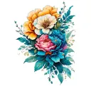 A forearm tattoo design in painterly realism style. A vertical totem layout with four components, staggered but seamless tattoo design idea