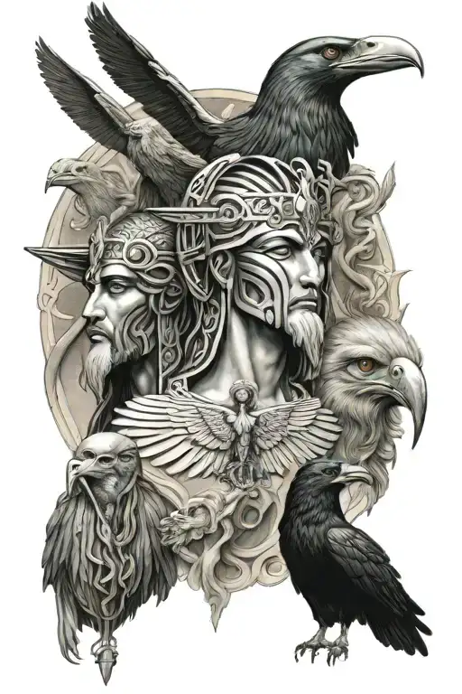 Thoth in the back looking left Hermes onthe right looking right and Jesus Christ in the middle looking up tattoo design idea