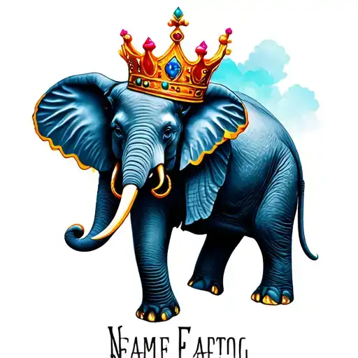 ELEPHANT CROWN WITH NAME tattoo design idea