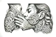 hand around throat surrounded tattoo design idea