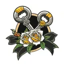 wrench crossed with roses tattoo design idea