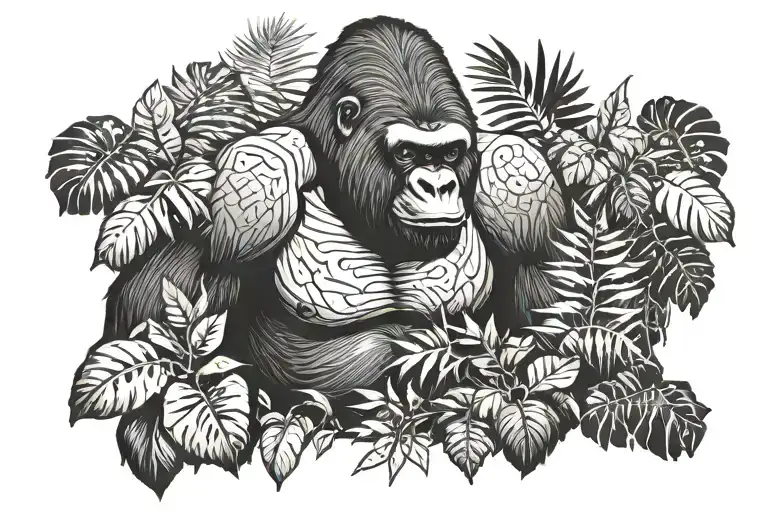 gorilla in the jungle tattoo design idea