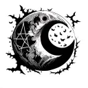 Halloween Moon with Pentagramm  tattoo design idea