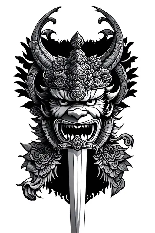 barong ragdah with sword tattoo design idea